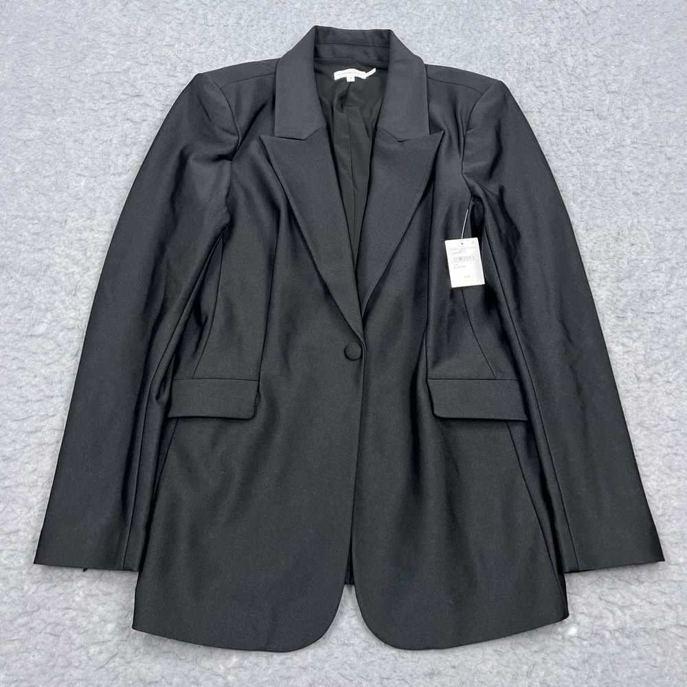 New Good American Disco Sculpted Blazer Womens 4 Black Sheen Jacket Shoulder Pad
